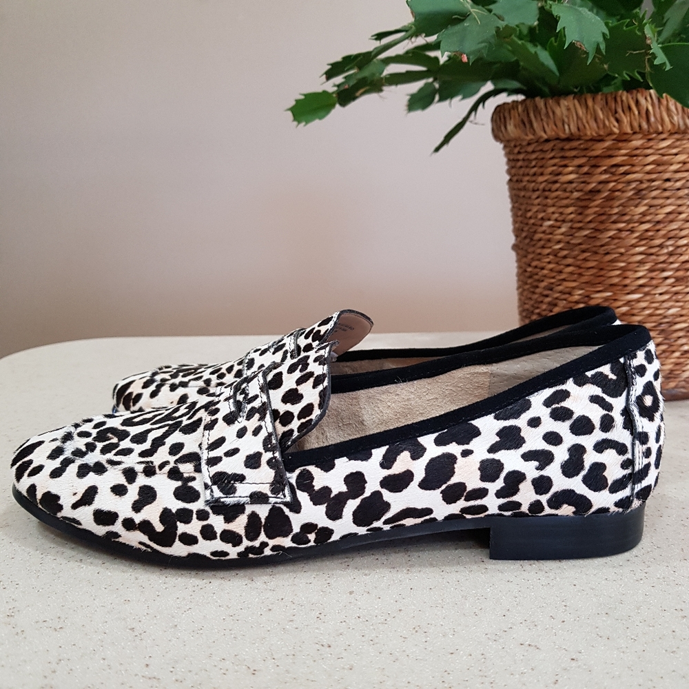 MARC FISHER Animal Print Leopard Leather Cow Fur Hair Penny Loafers Flats 6.5